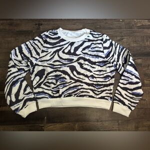 Zebra Print Sweater with Blue Accents
